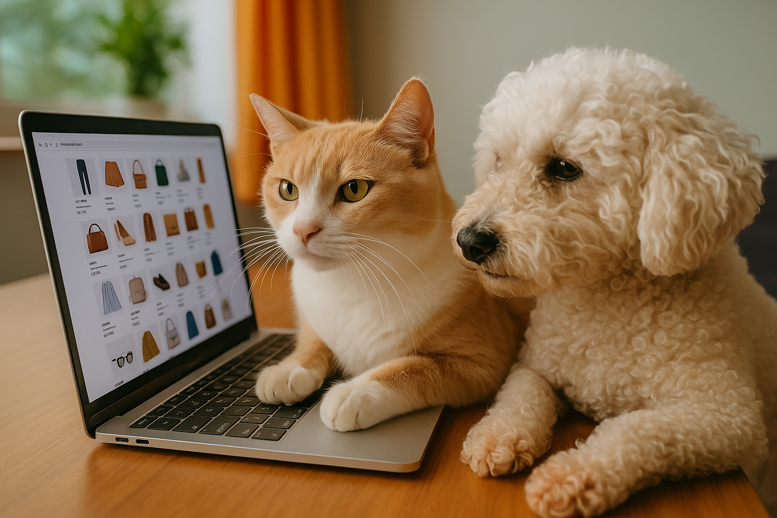 Dog and cat shopping online.